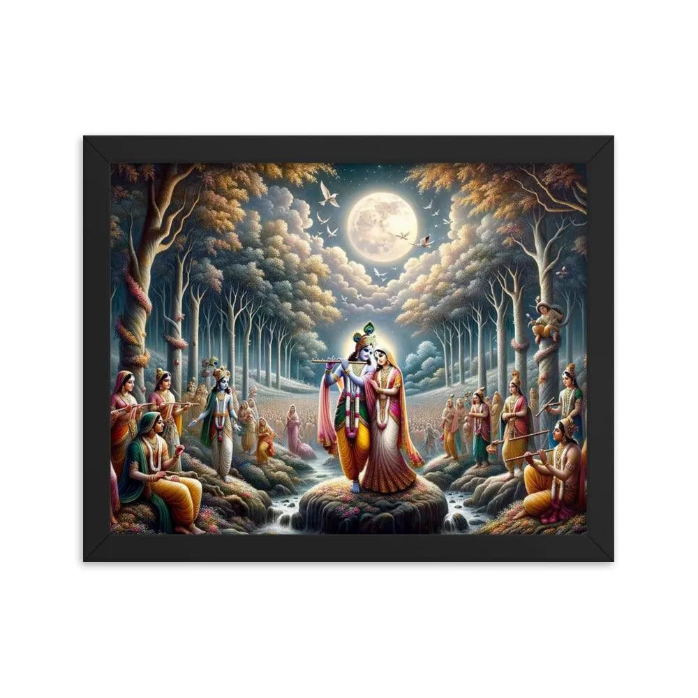 Radha and Krishna's Eternal Love in Vrindavan Hindu Art Framed Poster - Oh Posters