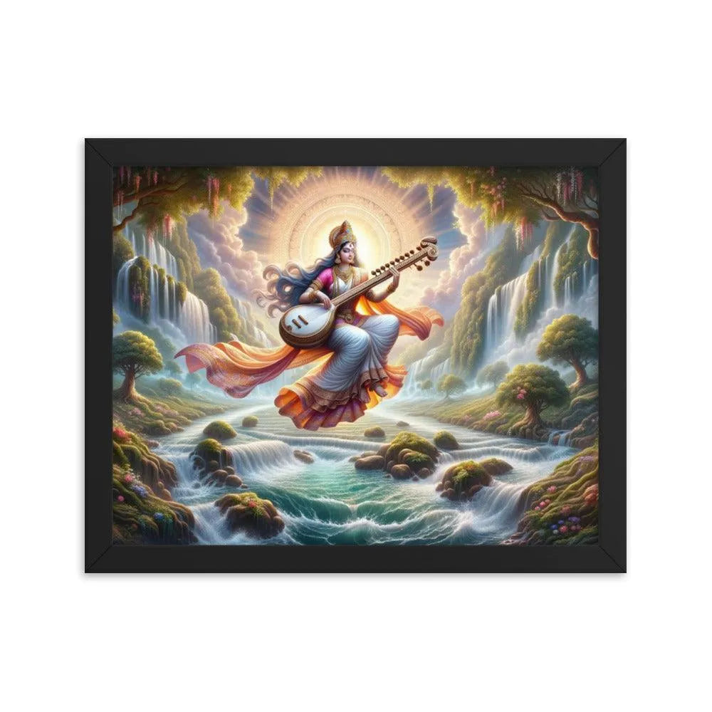 Goddess Saraswati Veena Serenity Hindu Framed Poster - Oh Posters