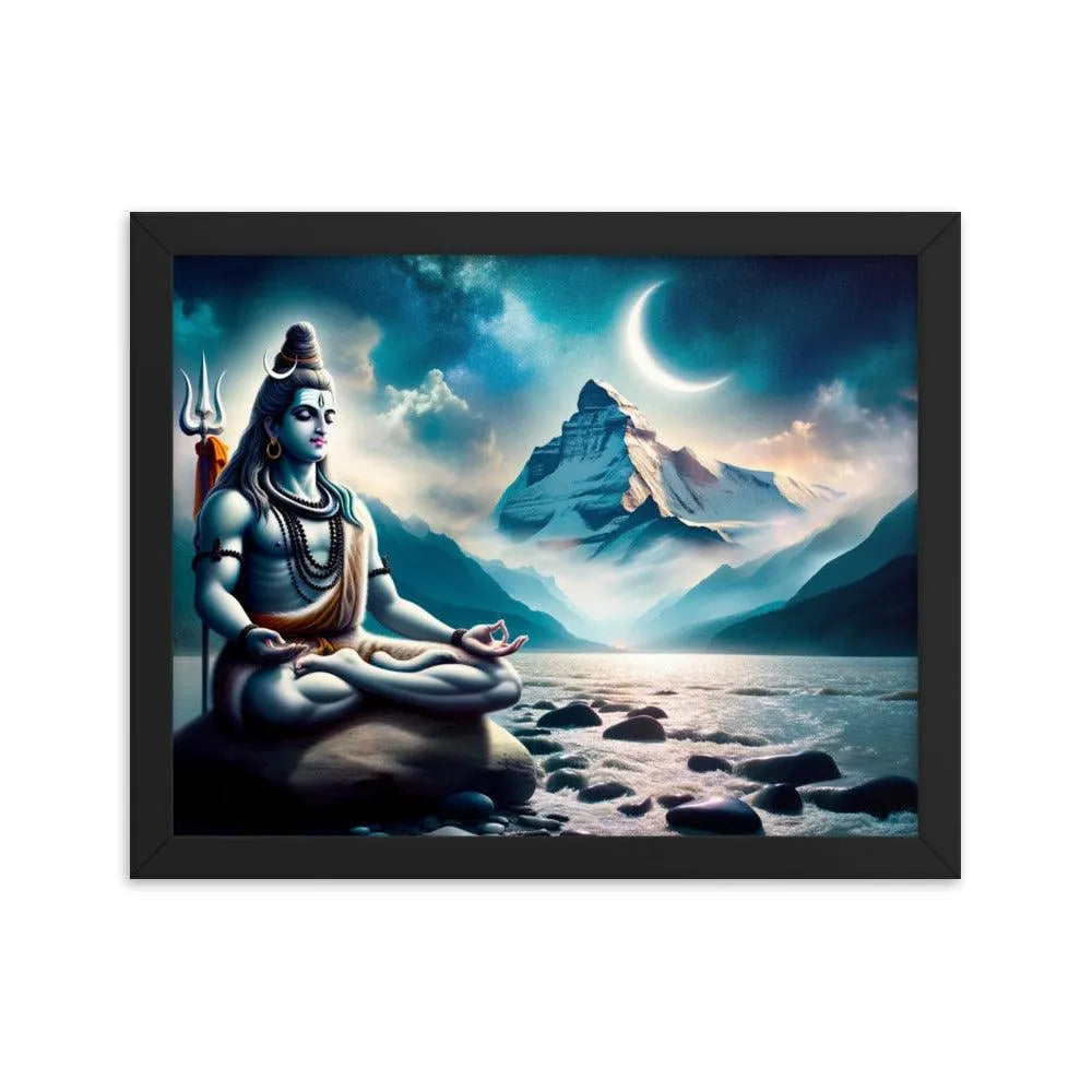 Lord Shiva Meditating by Ganges River Hindu Art Framed Poster - Oh Posters