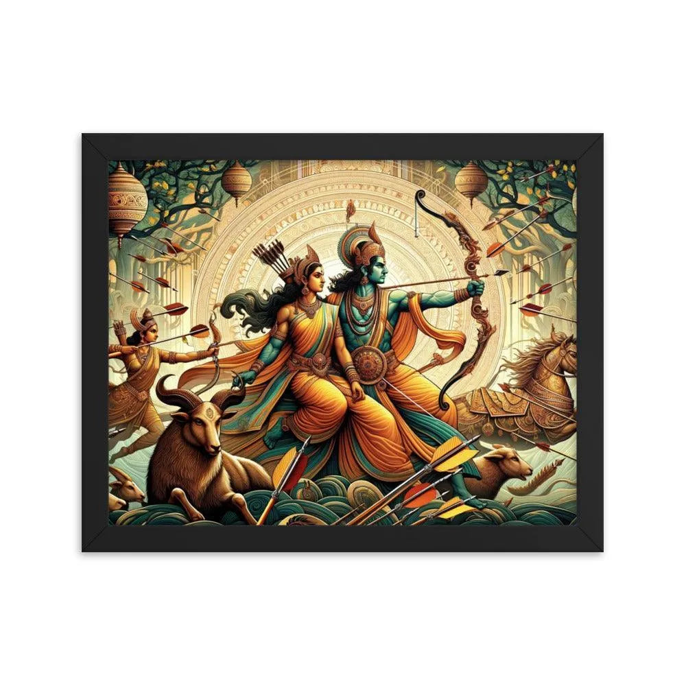 Hindu Lord Rama, Sita, and Lakshmana Ramayana Epic Art Framed Poster - Oh Posters