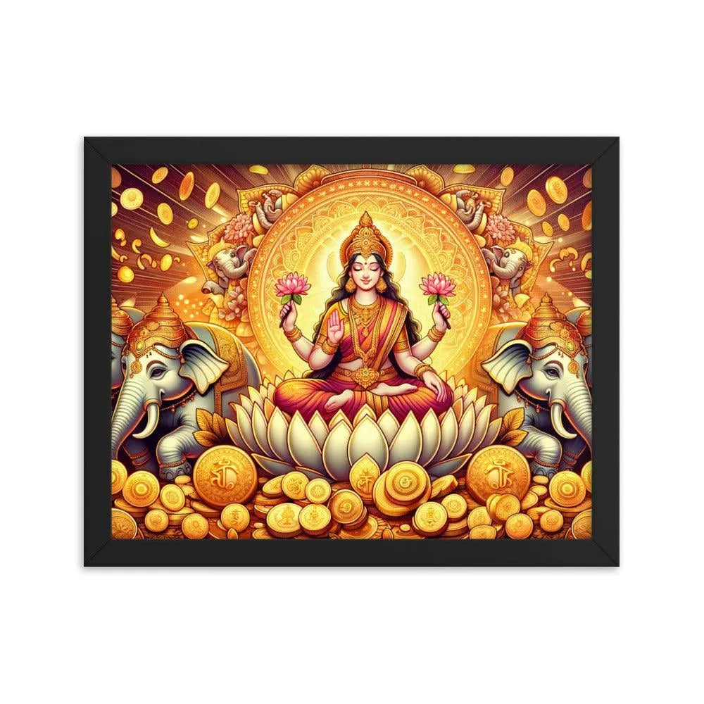 Hindu Goddess Lakshmi Wealth Prosperity Gold Coins Framed Poster - Oh Posters