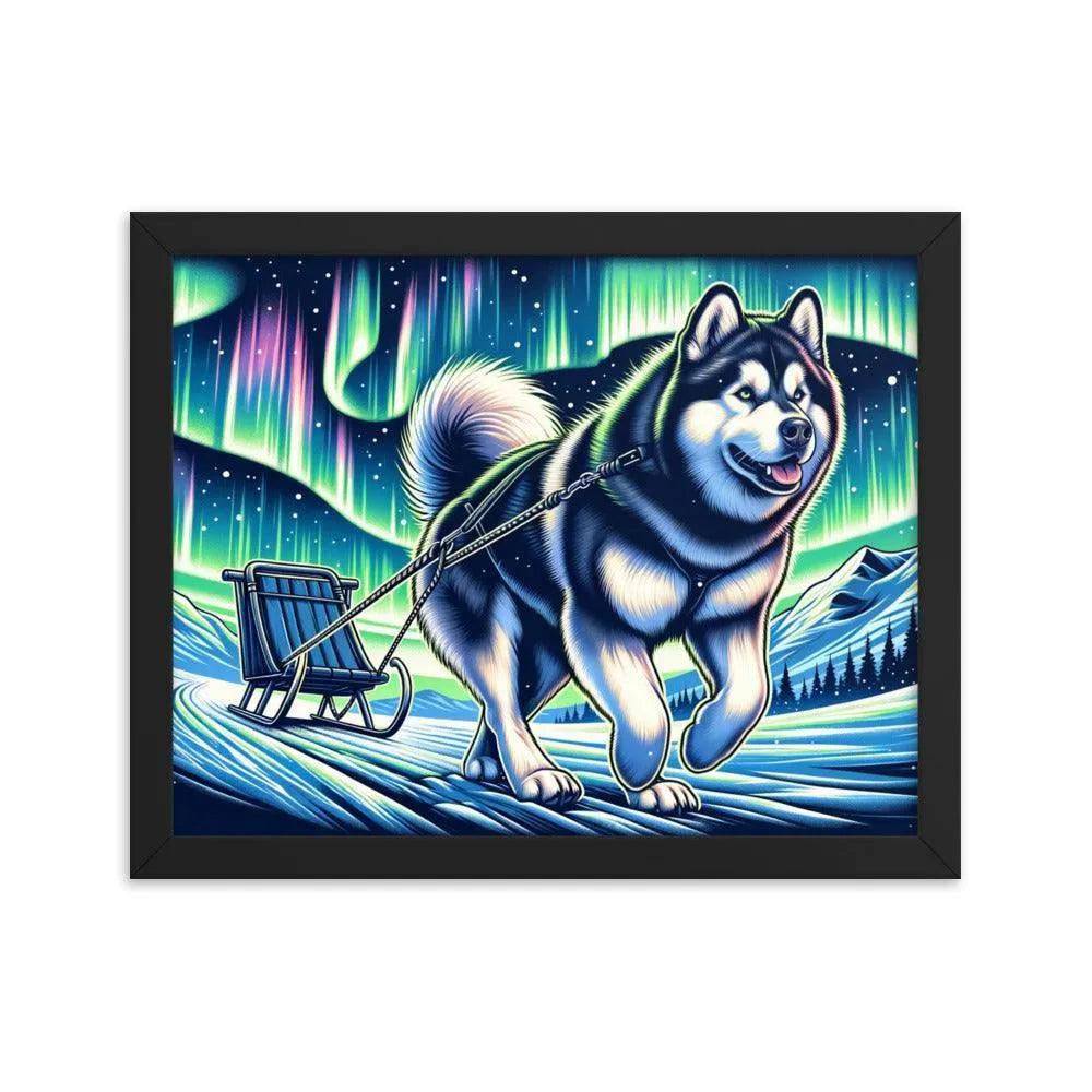 Northern Lights Adventure Alaskan Malamute Art Framed Poster - Oh Posters