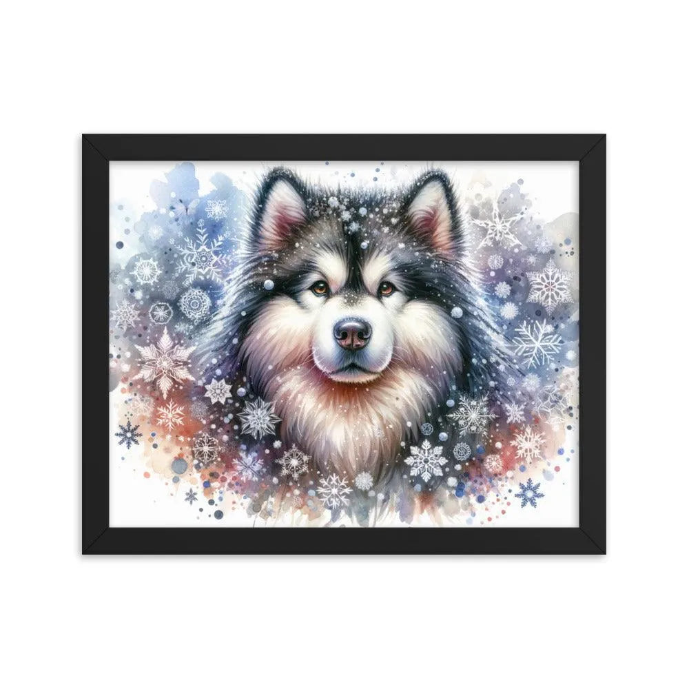 Snowy Flurries Alaskan Malamute Watercolor Framed Poster - Oh Posters