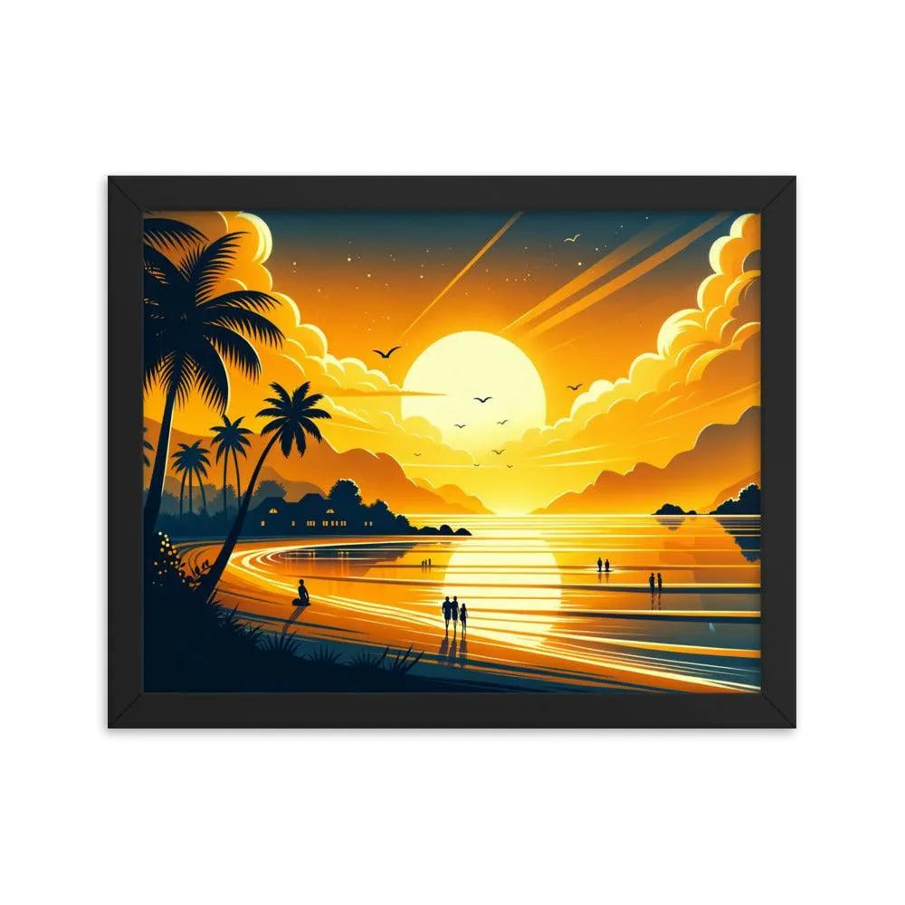 Golden Sunset Beach Illustration Framed Poster - Oh Posters