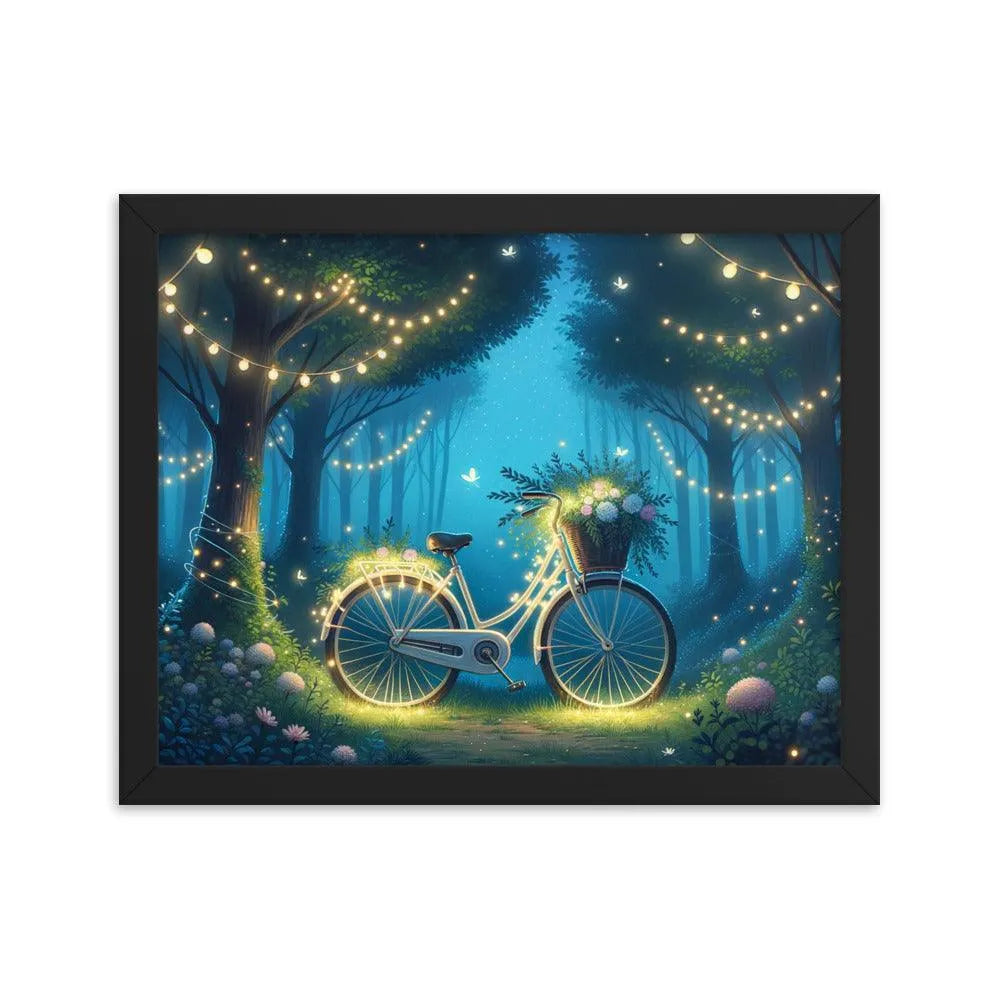 Enchanted Forest Glade Bicycle Illuminated Art Framed Poster - Oh Posters