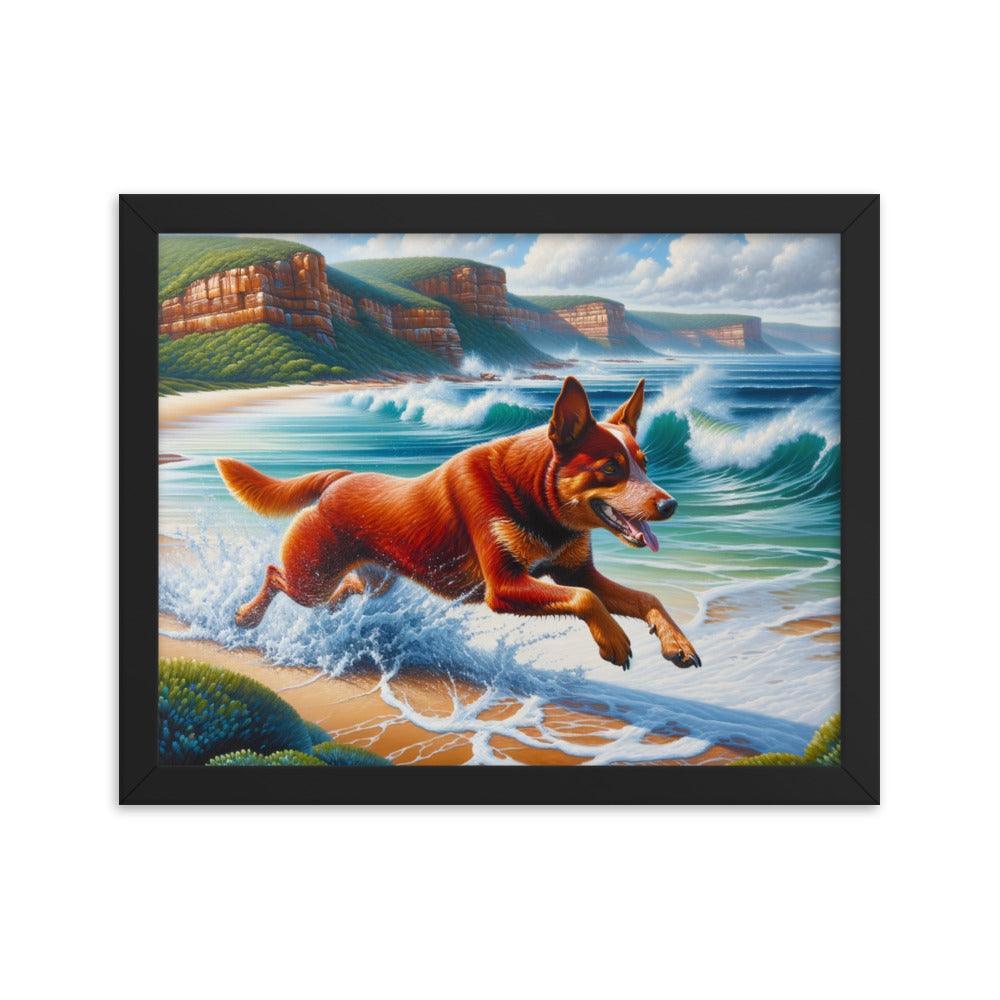 Coastline Australian Cattle Dog Oil Painting Framed Poster - Oh Posters