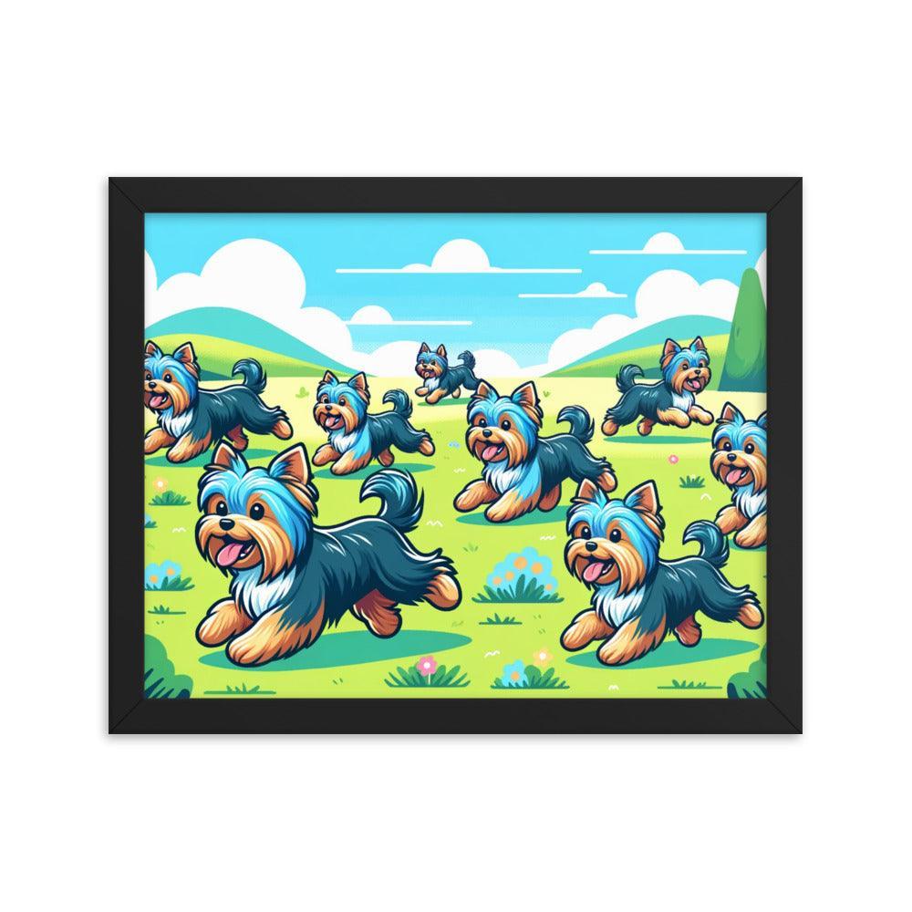 Cheerful Australian Silky Terrier Playtime Cartoon Landscape Framed Poster - Oh Posters