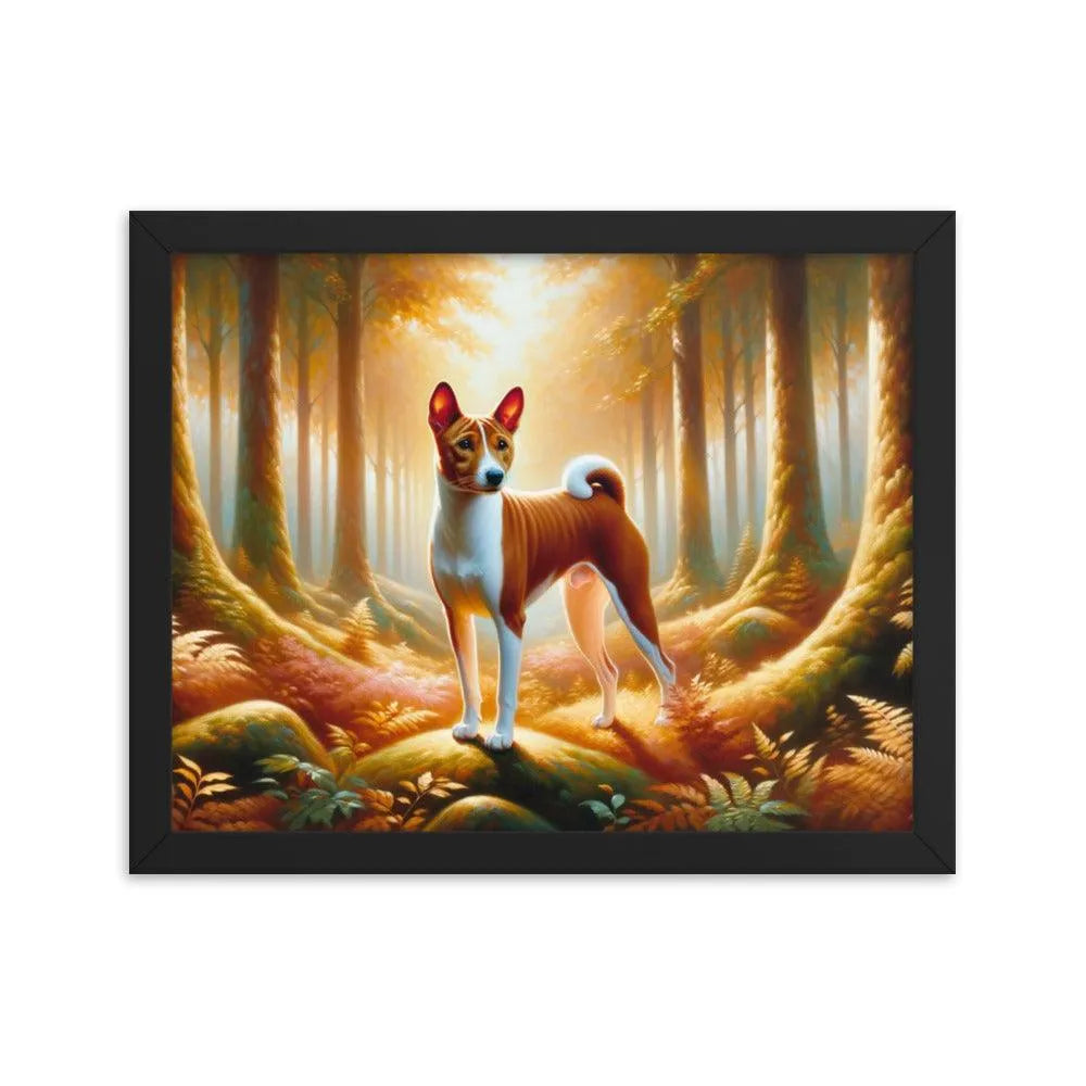 Enchanting Forest Portrait of Basenji Dog in Oil Painting Framed Poster - Oh Posters