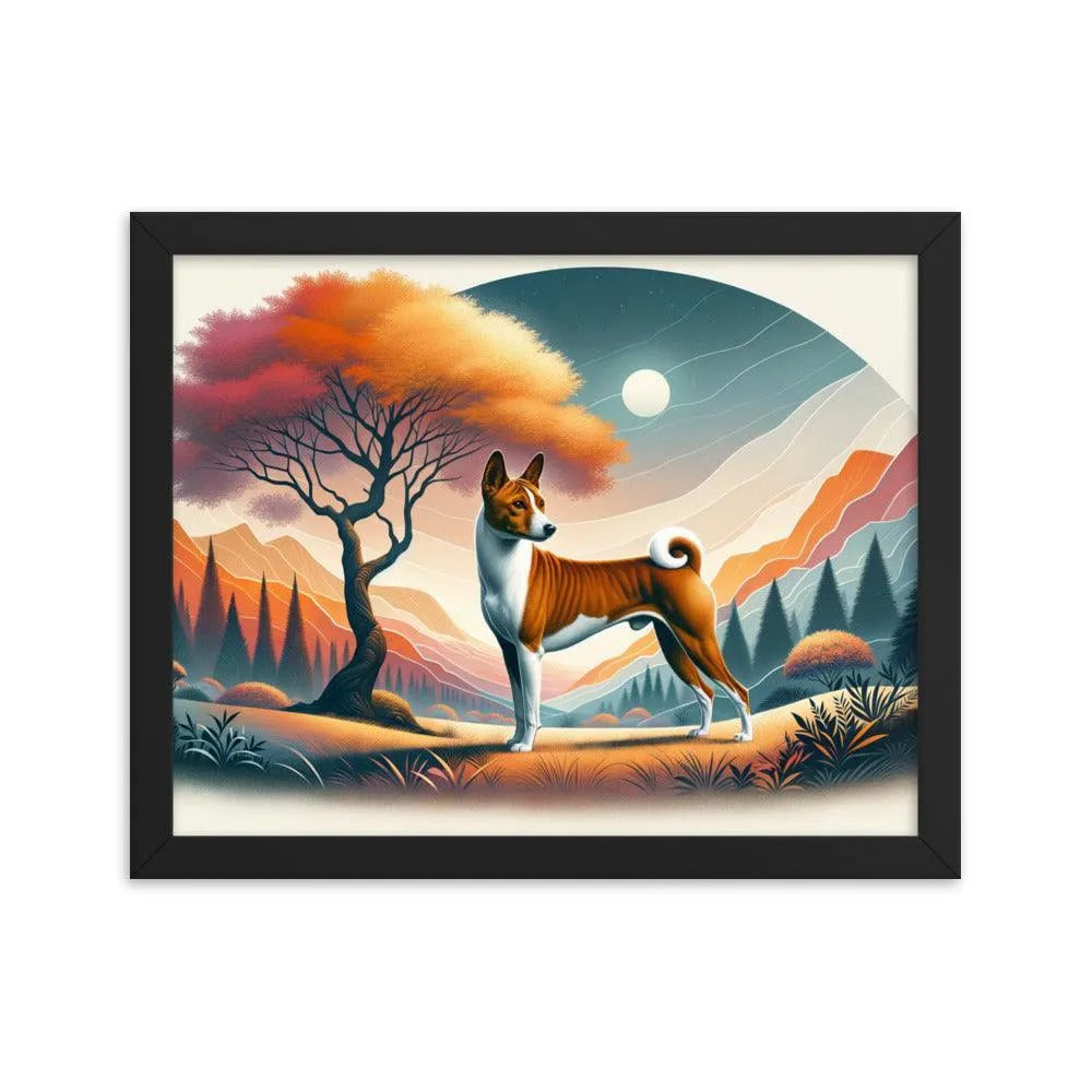 Graceful Basenji Dog in a Unique Landscape Framed Poster - Oh Posters