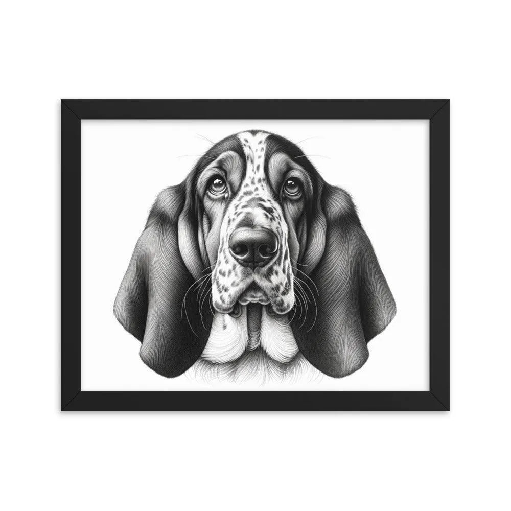 Detailed Basset Bleu de Gascogne Portrait Drawing Framed Poster - Oh Posters