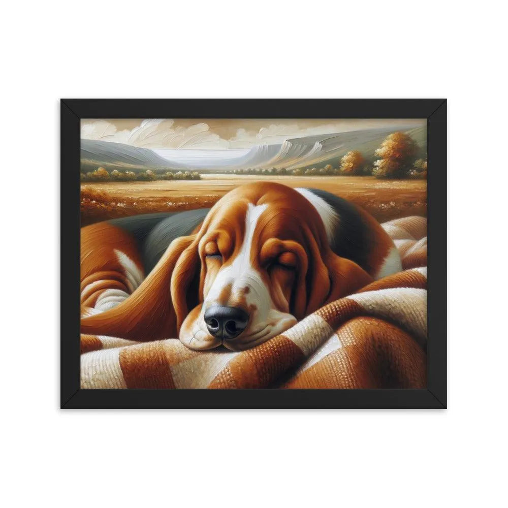 Cozy Basset Hound Peaceful Oil Painting Framed Poster - Oh Posters