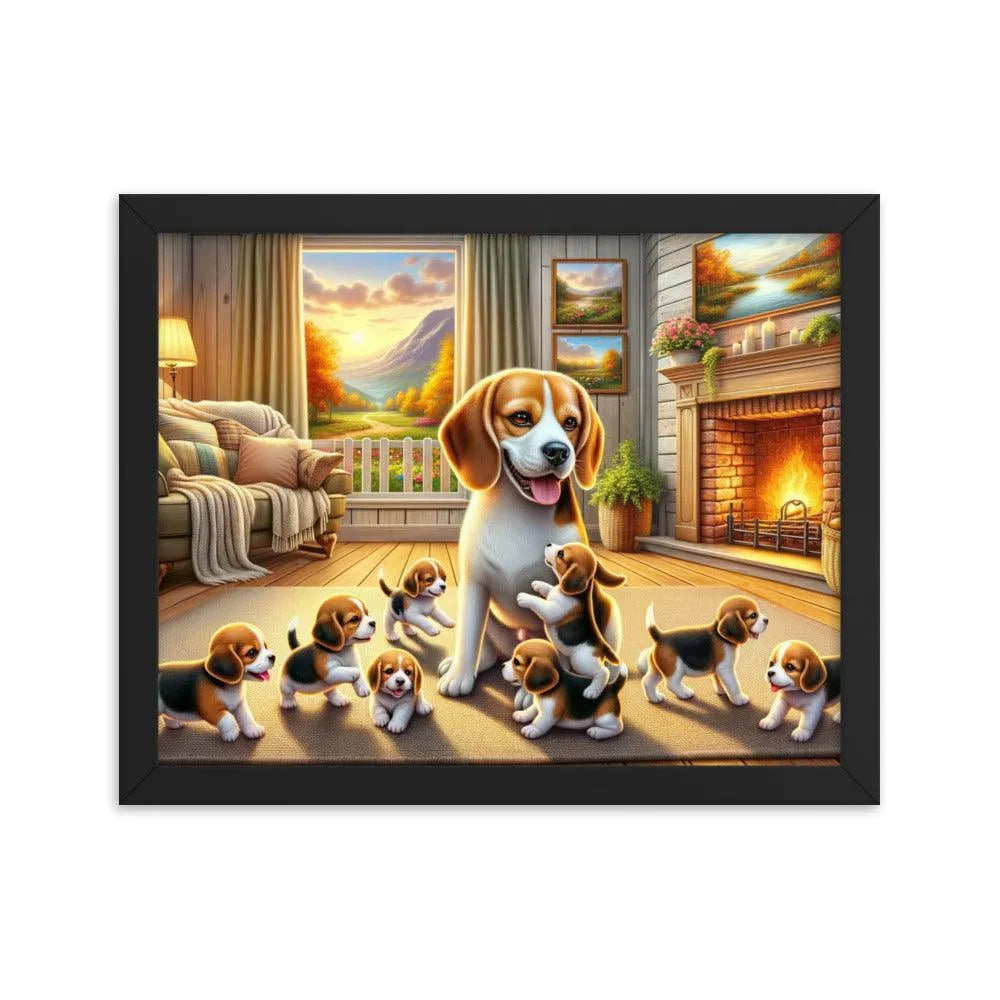 Cozy Beagle Family Heartwarming Home Digital Art Framed Poster - Oh Posters