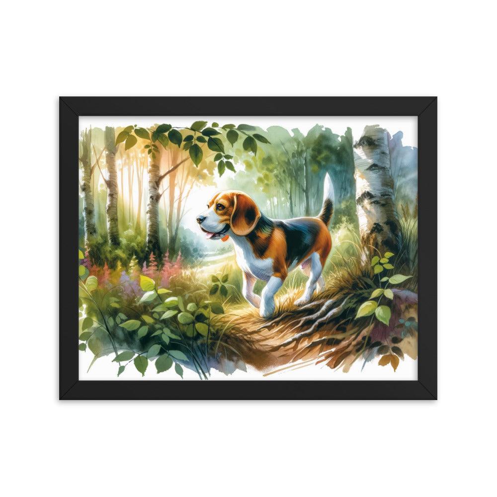 Forest Stroll Beagle in Watercolor Painting Framed Poster - Oh Posters