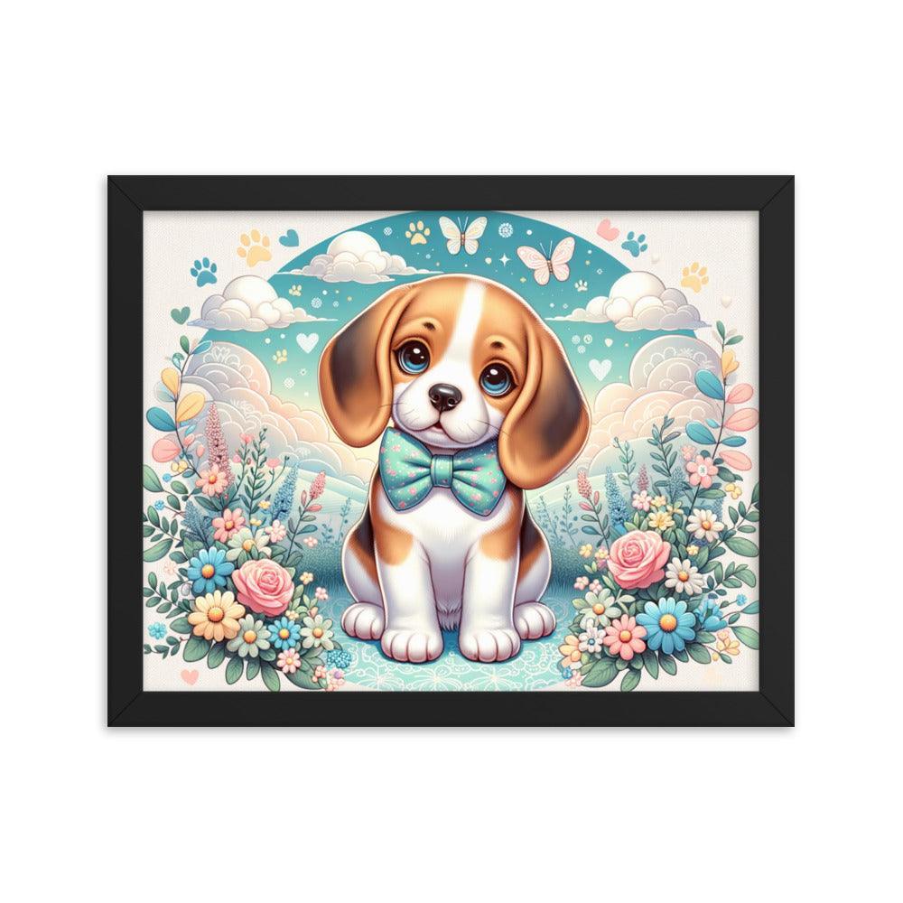 Curious Beagle with Bowtie Vector Art Framed Poster - Oh Posters