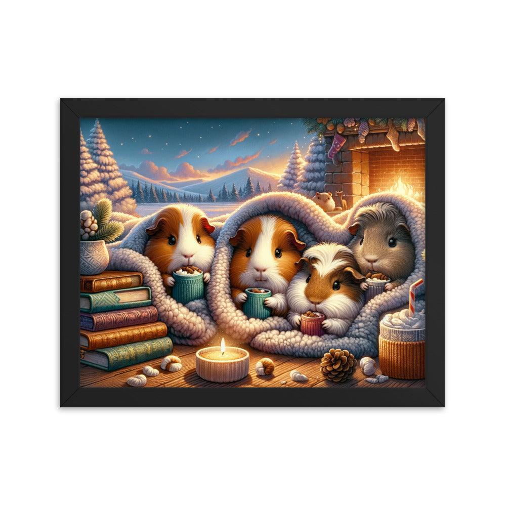 Cozy Guinea Pig Gathering Warmth and Cocoa Peaceful Framed Poster - Oh Posters