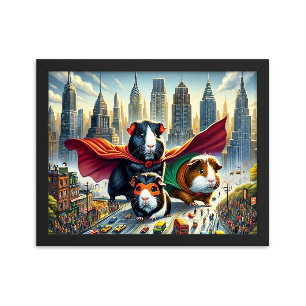 Guinea Pig Heroes Dynamic Cityscape Adventure Framed Poster - Oh Posters