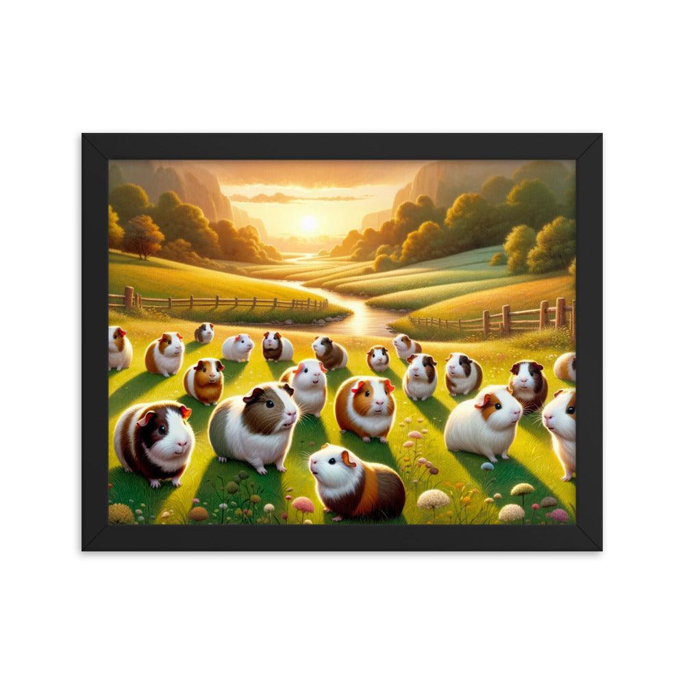 Guinea Pig Gathering Sunset Valley Digital Art Framed Poster - Oh Posters