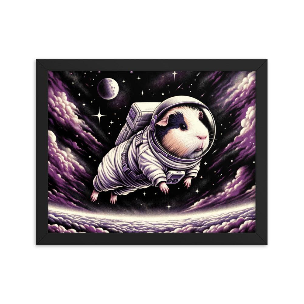 Guinea Pig Astronaut's Cosmic Odyssey Illustration Framed Poster - Oh Posters