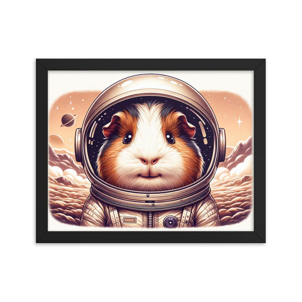 Cute Guinea Pig Astronaut Exploring Cosmic Adventures Illustration Framed Poster - Oh Posters