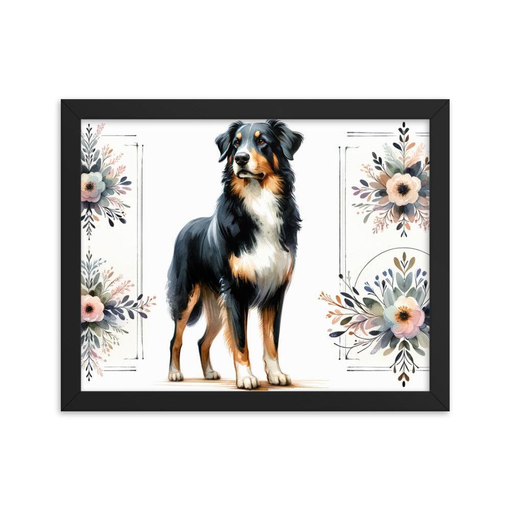 Graceful Beauceron Dog Watercolor Art with Soft Pastel Florals Framed Poster - Oh Posters