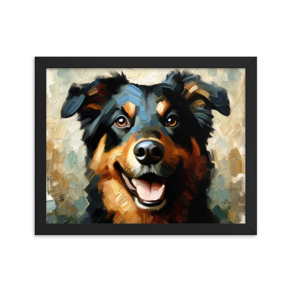 Joyful Beauceron Portrait Oil Painting Textured Brushwork Framed Poster - Oh Posters