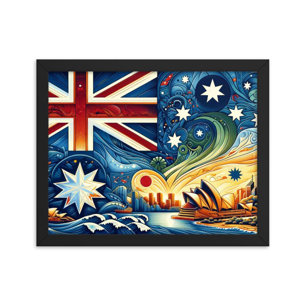 Sydney Opera House and Australian Flag Stylized Art Framed Poster - Oh Posters