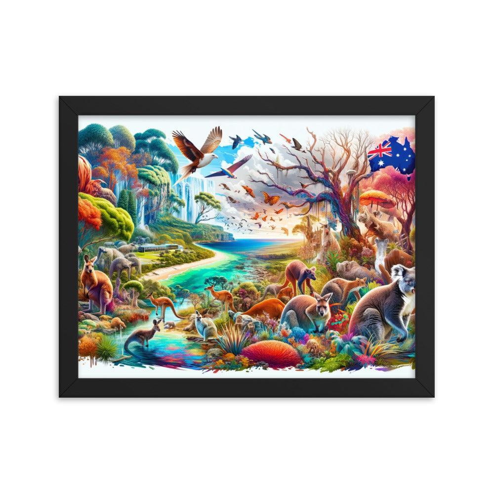 Enchanted Australian Wildlife Oasis Vivid Illustration Framed Poster - Oh Posters