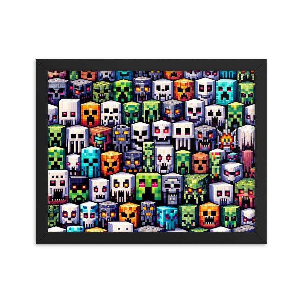 Minecraft Inspired Pixel Characters Array Collectible Framed Poster - Oh Posters