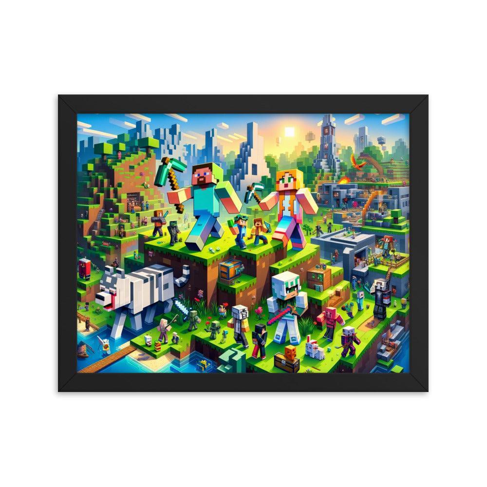 Heroic Minecraft Characters Epic Battle Framed Poster - Oh Posters