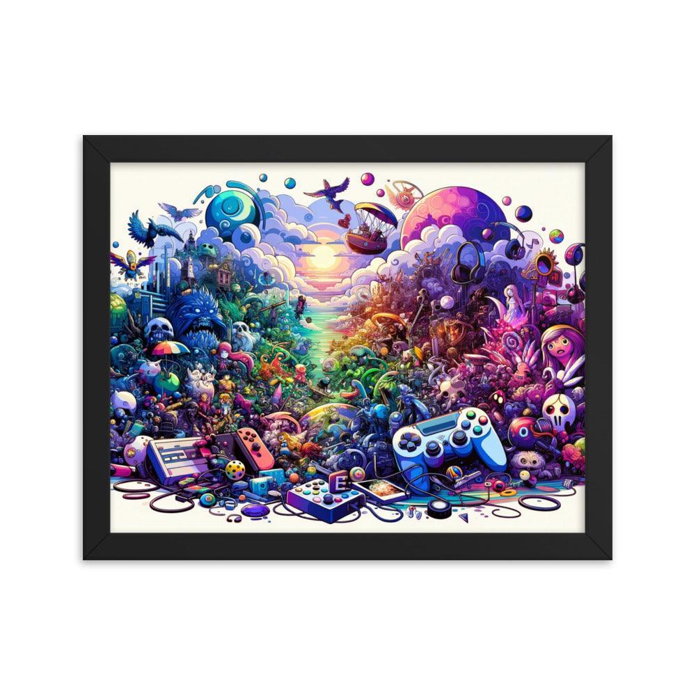 Video Game Universe Colorful Mashup Illustration Framed Poster - Oh Posters