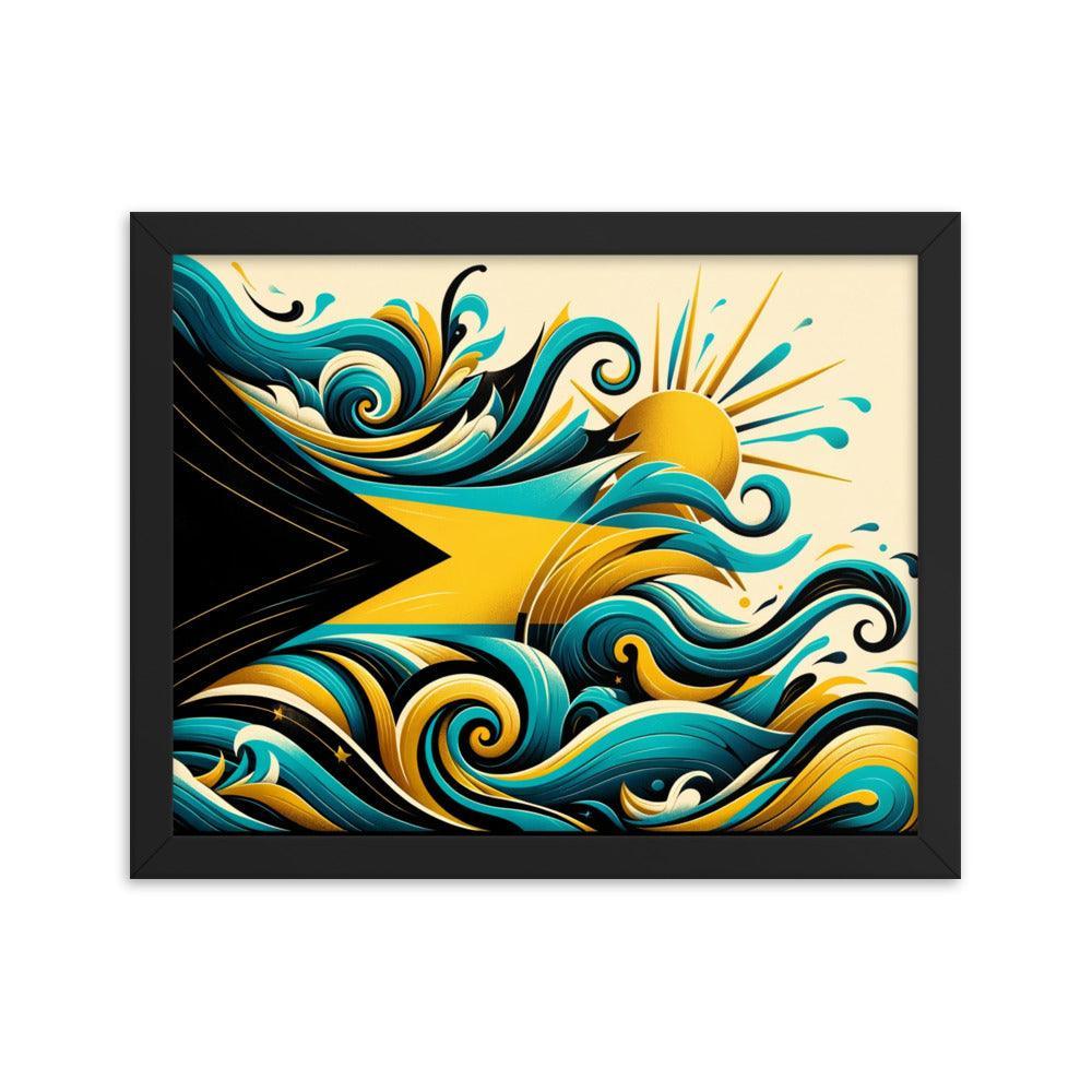 Sunrise Waves Abstract Art Inspired by Bahamas Flag Framed Poster - Oh Posters