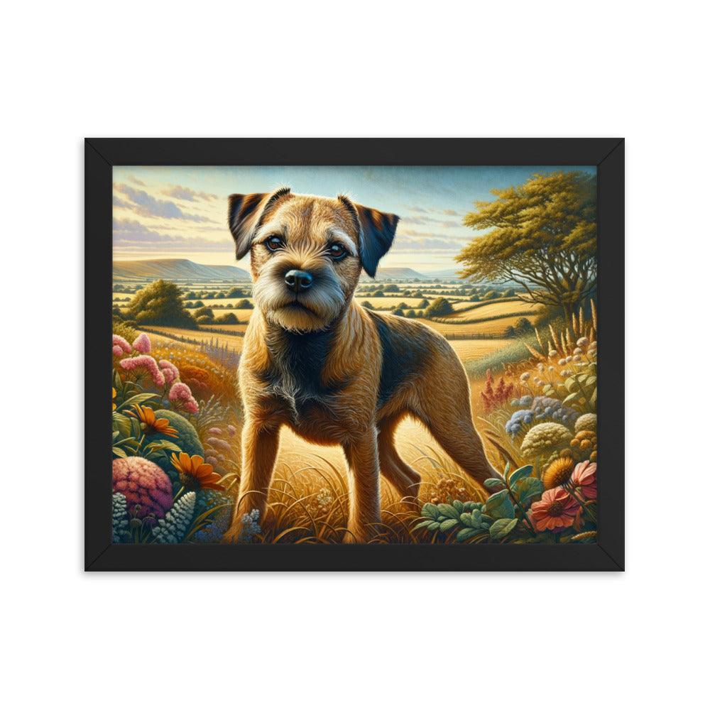 Border Terrier Countryside Morning Glow Art Framed Poster - Oh Posters