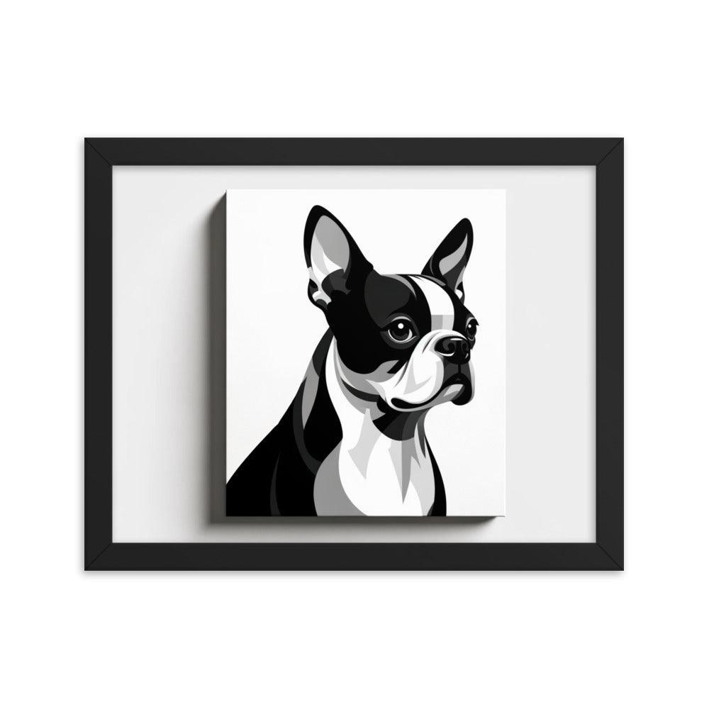 Monochrome Boston Terrier Illustration Framed Poster - Oh Posters