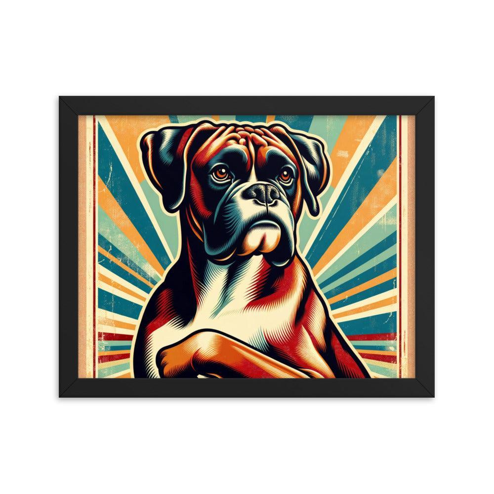 Boxer Dog Retro Sunburst Art Framed Poster - Oh Posters