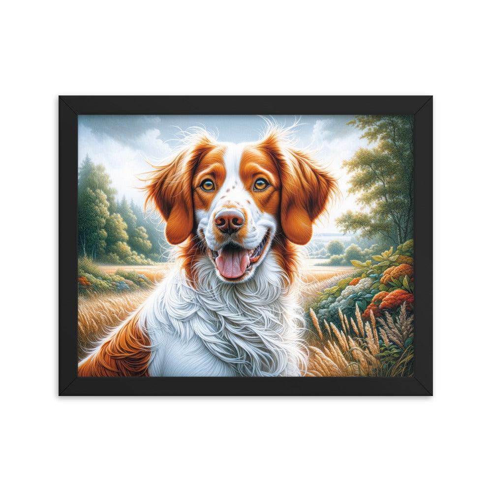 Brittany Dog Energetic Outdoor Pose in Vibrant Colors Framed Poster - Oh Posters