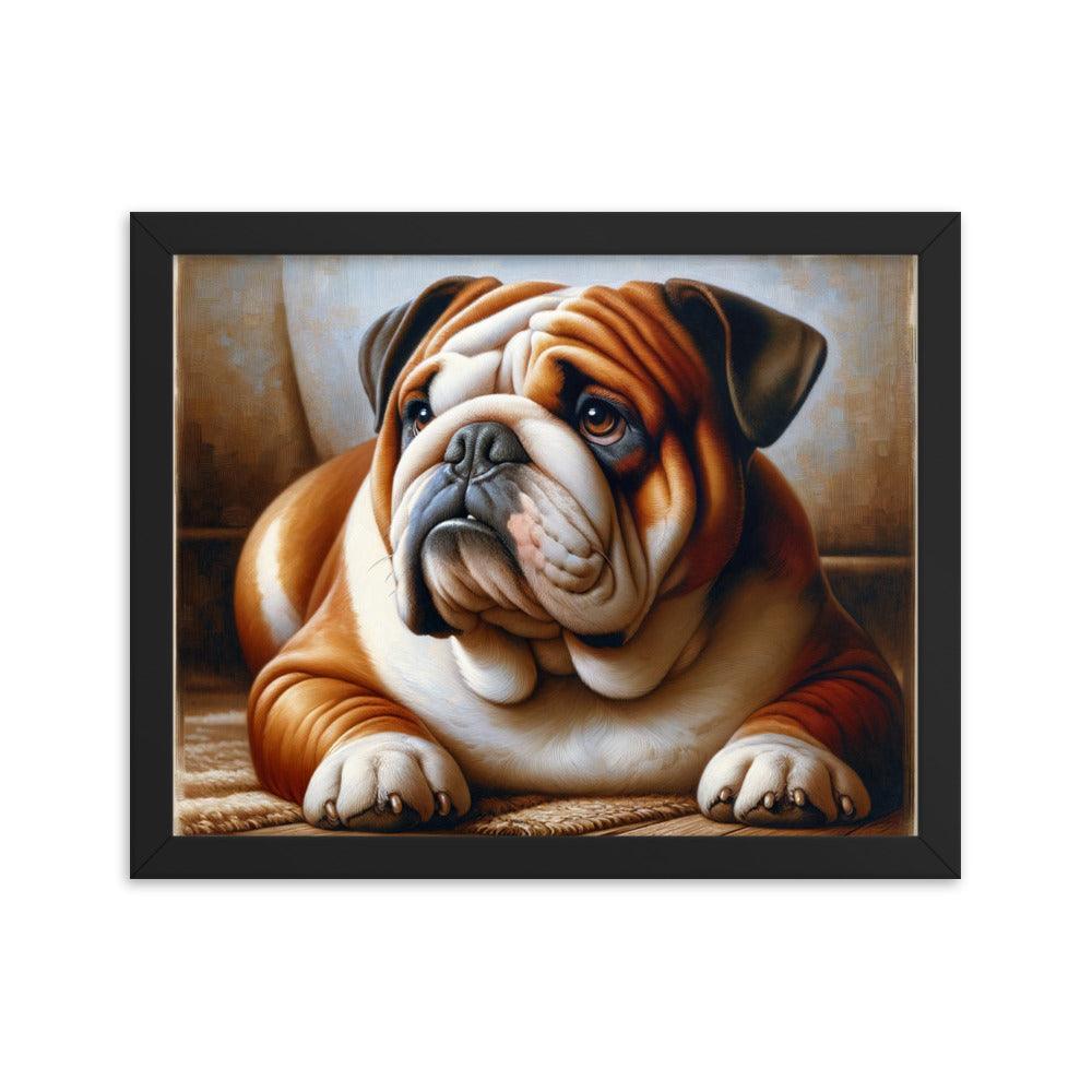 English Bulldog Elegance in Rich Colors with Simple Background Framed Poster - Oh Posters