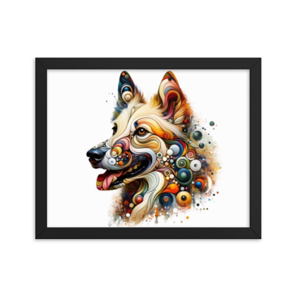 Canaan Dog in Eclectic Art Fusion with Abstract Forms and Vibrant Colors Framed Poster - Oh Posters