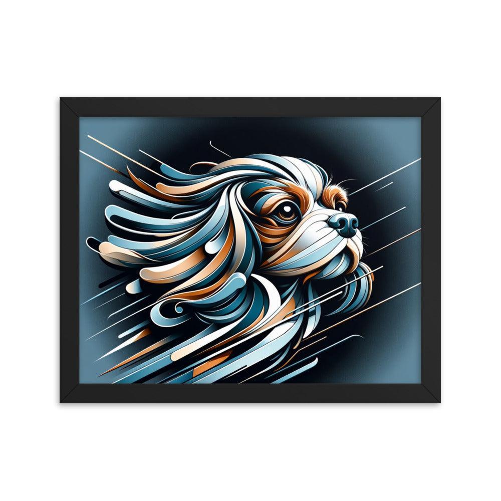 Cavalier King Charles Spaniel Futurism with Dynamic Lines and Metallic Tones Framed Poster - Oh Posters