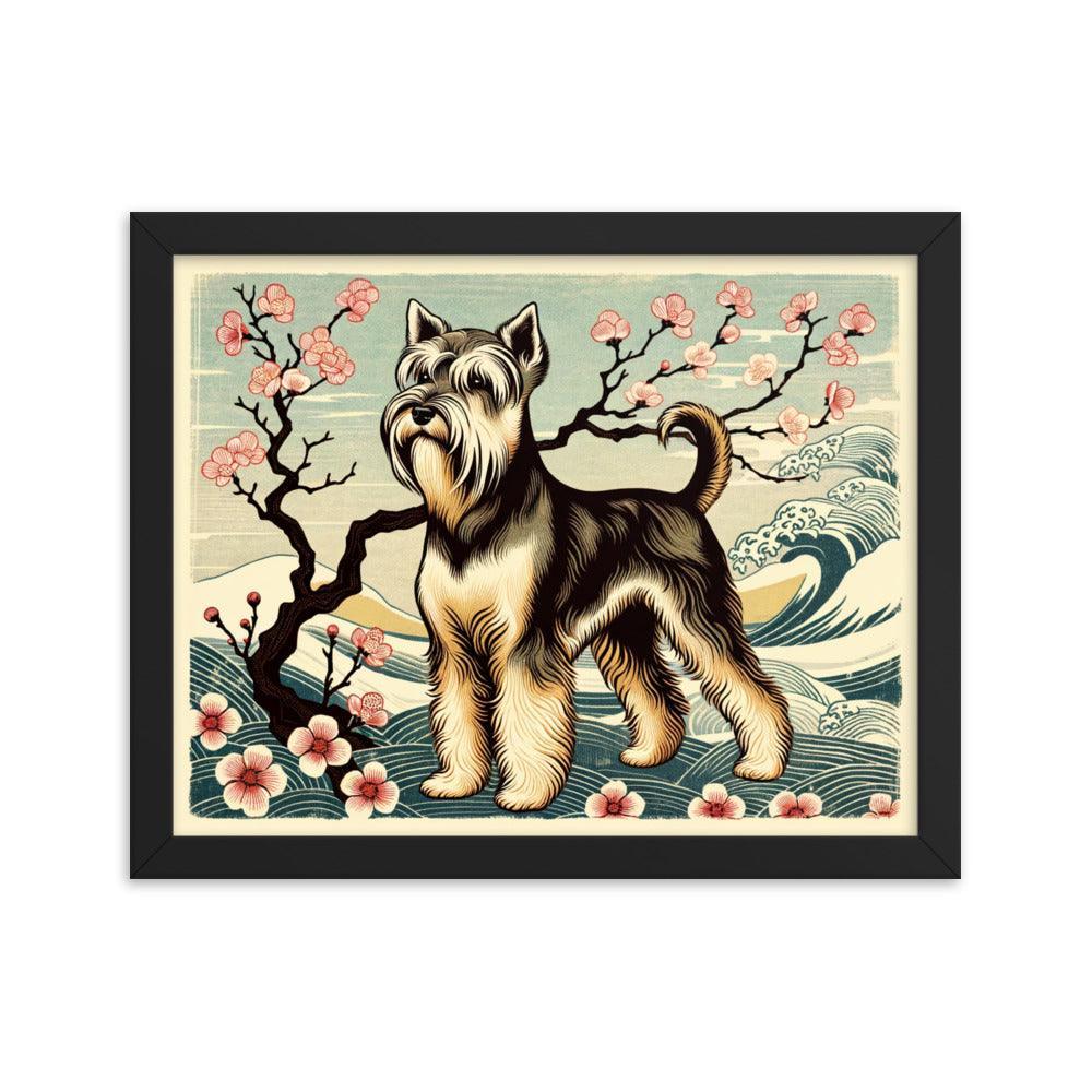 Cesky Terrier in Japanese Ukiyo-e Style with Traditional Scenery and Textures Framed Poster - Oh Posters