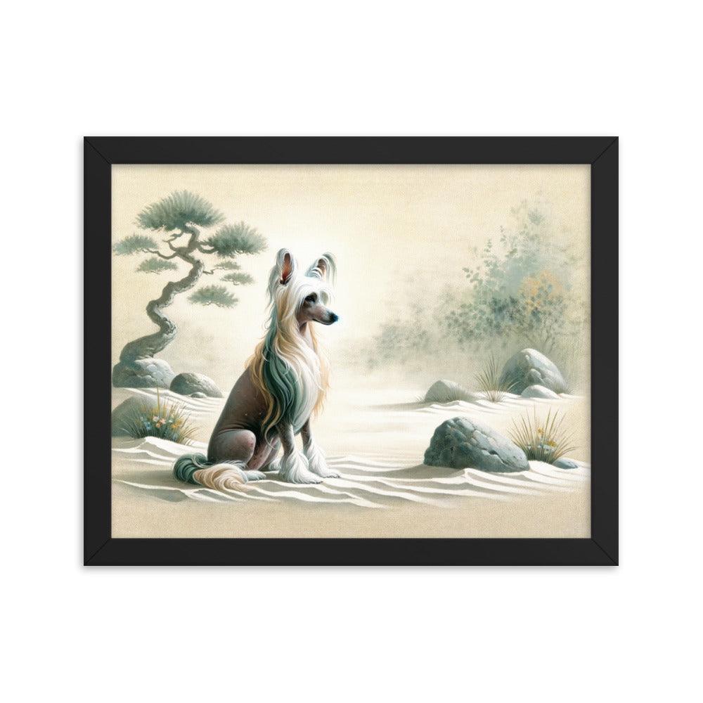 Chinese Crested Dog in Zen Garden Art with Soft Colors Framed Poster - Oh Posters