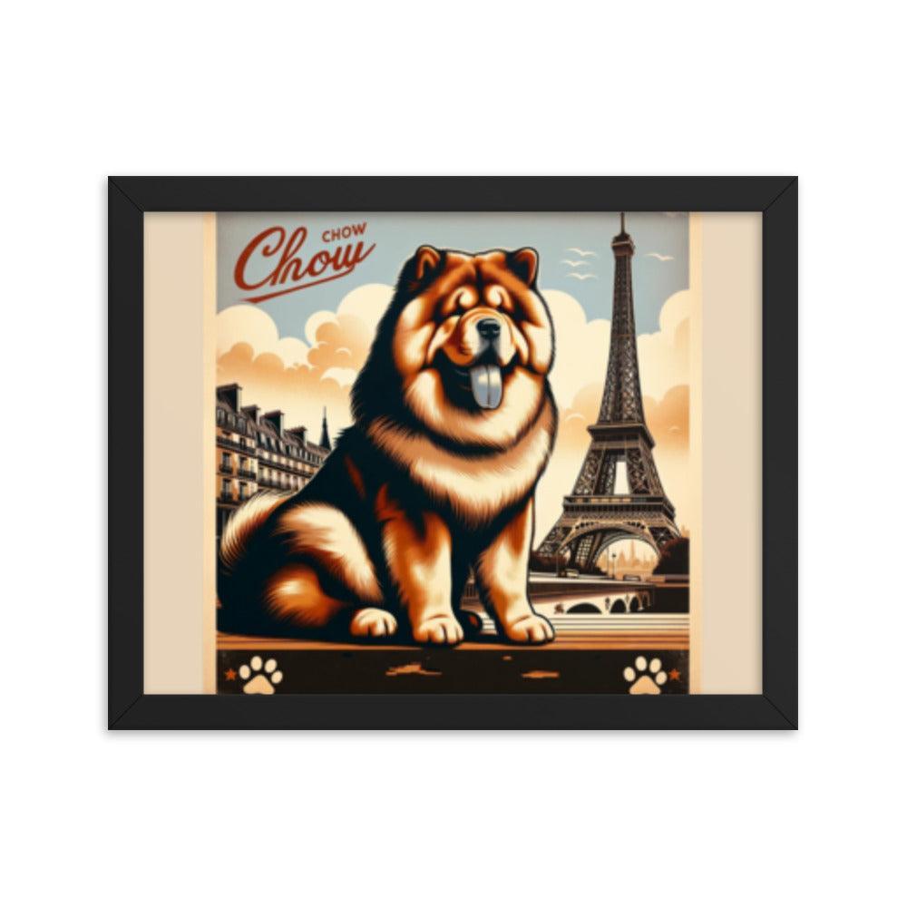 Chow Chow Vintage Travel Art with Retro Eiffel Tower Framed Poster - Oh Posters