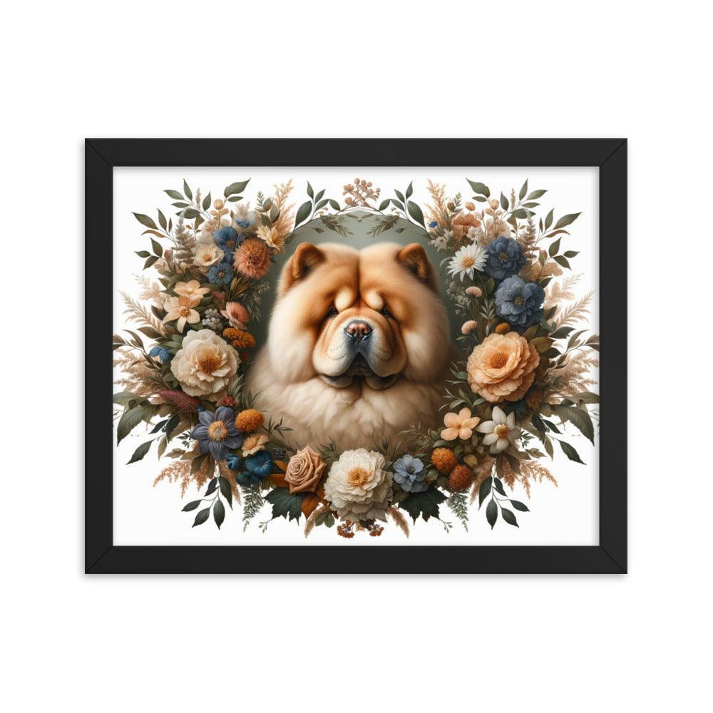 Chow Chow in Detailed Floral Frame with Natural Colors Framed Poster - Oh Posters