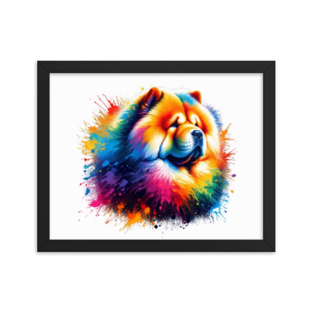 Chow Chow in Rainbow Splatter Abstract Dynamic Colors Framed Poster - Oh Posters