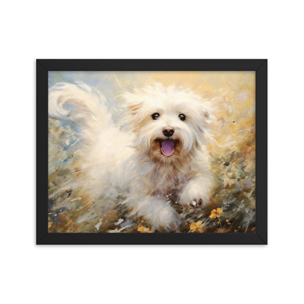 Coton De Tulear Autumn Bliss Flurry of Leaves and Light Framed Poster - Oh Posters