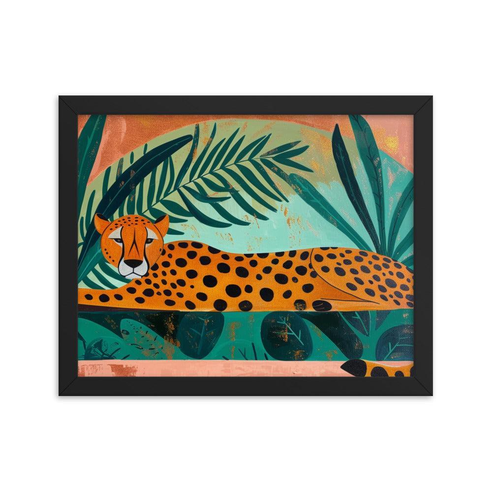 Cheetah Repose in Lush Greenery Artwork Framed Poster - Oh Posters