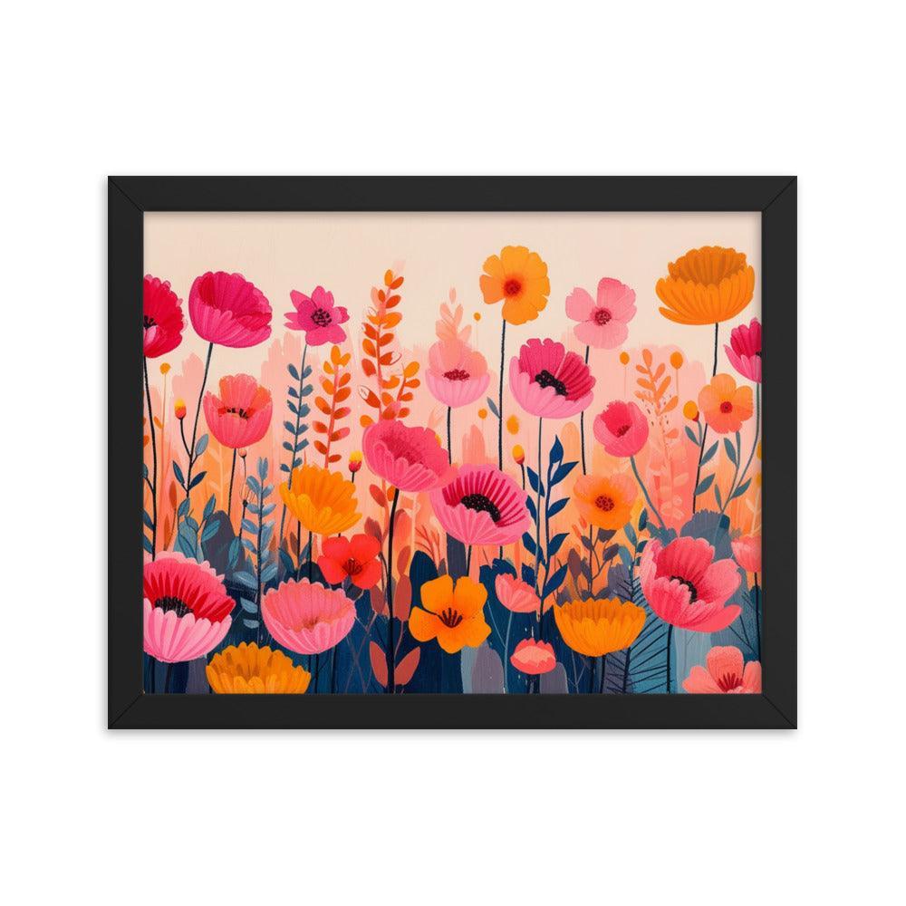 Cheerful Wildflowers Warm Tones Illustration Framed Poster - Oh Posters