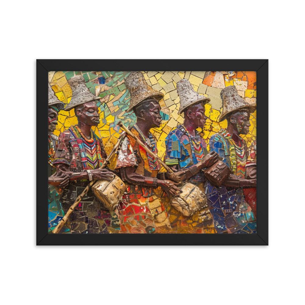 Colorful Cameroon Drummers Mosaic Art Framed Poster - Oh Posters