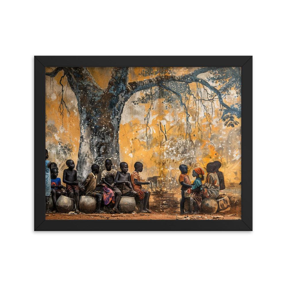 Central African Children Under Baobab Tree Vintage Framed Poster - Oh Posters