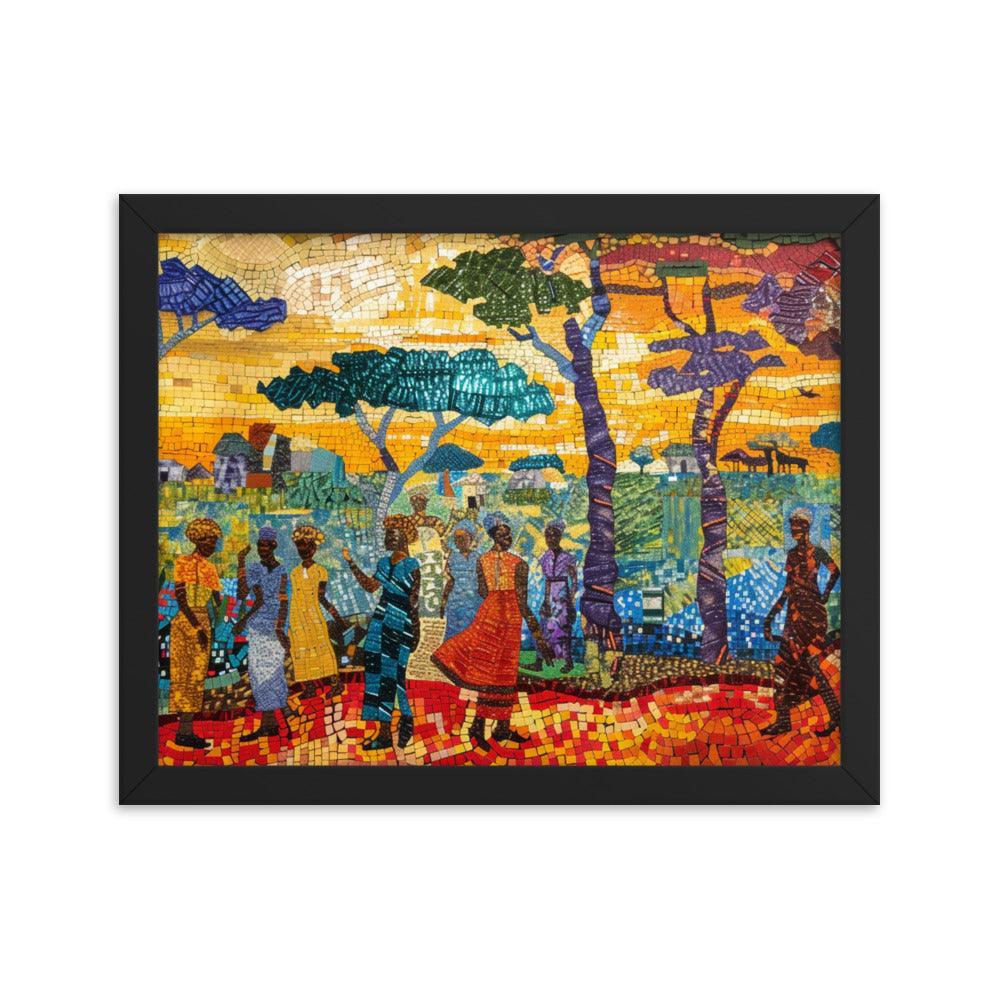 Chad Mosaic Artwork of Rural Community Scene Framed Poster - Oh Posters