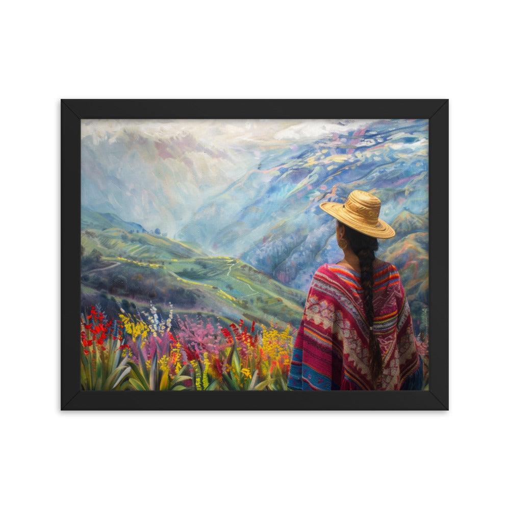 Ecuador Highlands Woman Scenic Painting Framed Poster - Oh Posters